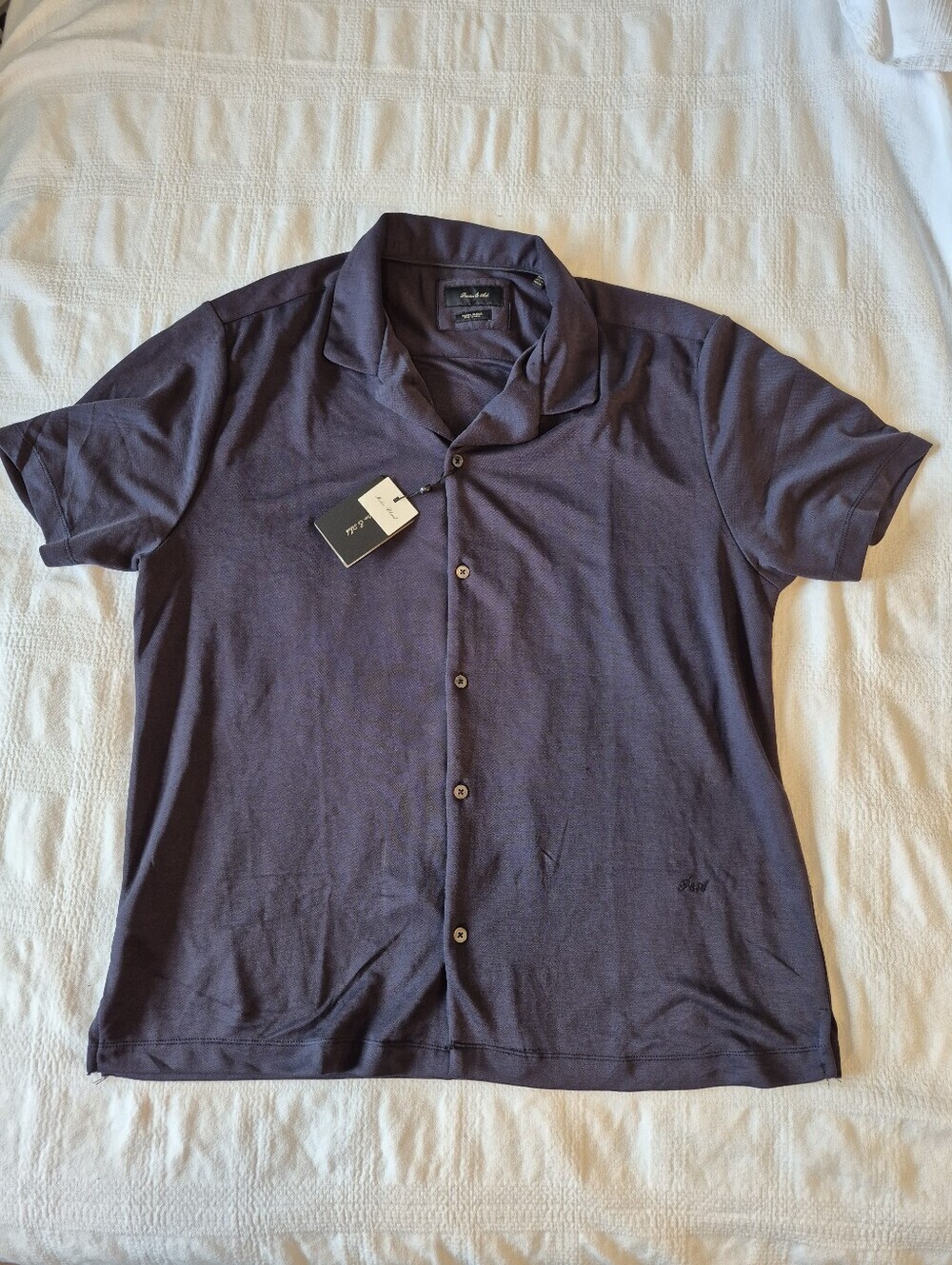 Porter & Ash men's XL navy blue short sleeve collared front button shirt NWT